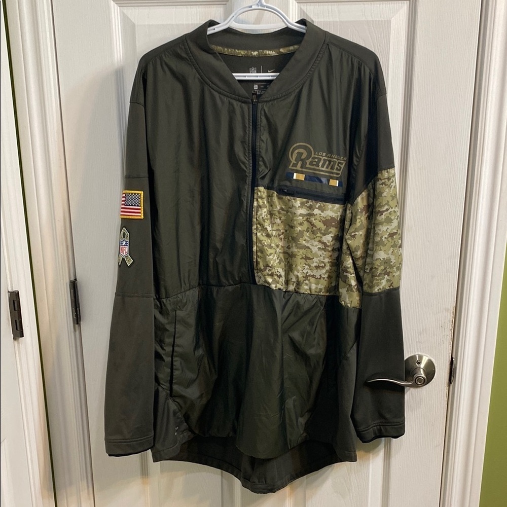 Los Angeles Rams NFL Jacket Salute To Service Nike Half  Zip Camo Green Wind XXL